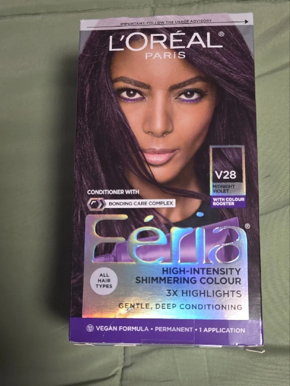 L'Oreal Paris Feria Shimmering Permanent Hair Color, V28 Midnight Violet, 2 Kits